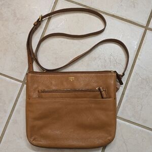 Fossil Leather Crossbody with Gold Hardware